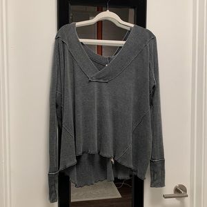 FREE PEOPLE Off the Shoulder V-neck Thermal Tee